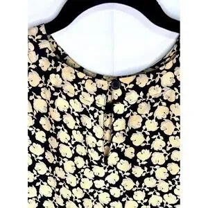 Douglass 100% Silk Blouse Floral Print Black Beige Short Sleeve Womens L