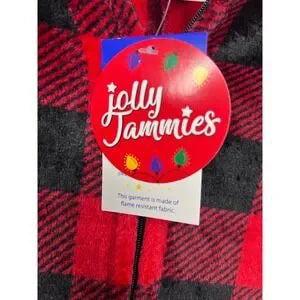 Jolly Jammies Kids Red Buffalo Plaid Sherpa Lined Reindeer Hooded One Piece